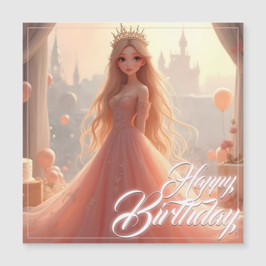 ピンクのプリンセス誕生日カード (正面)