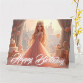 ピンクのプリンセス誕生日カード カード (黄色い花)