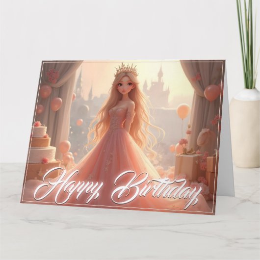 ピンクのプリンセス誕生日カード カード (正面)