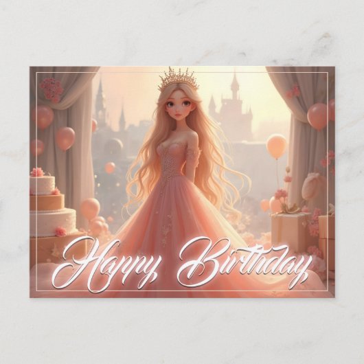 ピンクのプリンセス誕生日カード シーズンポストカード (正面)