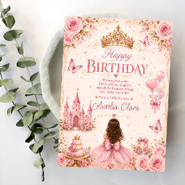 ピンクのプリンセス誕生日グリーティング カード