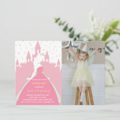 ピンクのプリンセス誕生日招待状と写真 招待状 (スタンド正面)