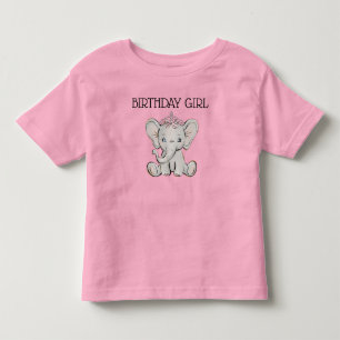 ピンクのプリンセス象 子供のバースデーガール トドラーTシャツ