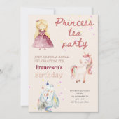 ピンクのプリンセス・ティーパーティー 誕生日招待状 招待状 (正面)