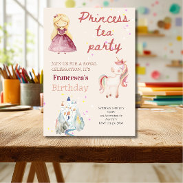 ピンクのプリンセス・ティーパーティー 誕生日招待状 招待状