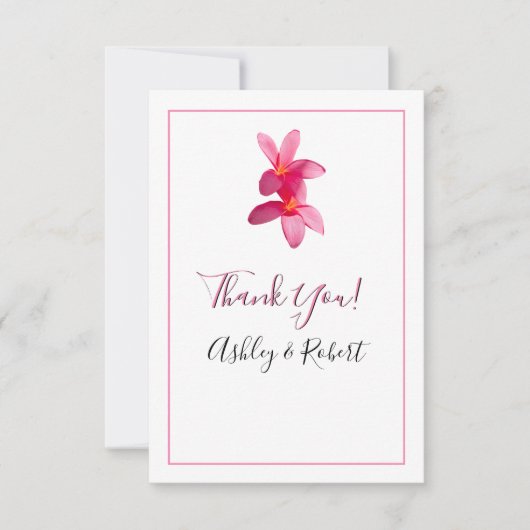 ピンクのプルメリアのモダン花結婚たち、ありがとう 招待状 (正面)