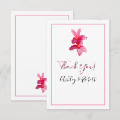 ピンクのプルメリアのモダン花結婚たち、ありがとう 招待状 (正面/裏面)
