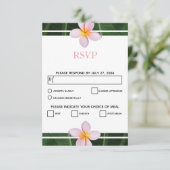 ピンクのプルメリアの結婚式RSVPカード 出欠カード (スタンド正面)