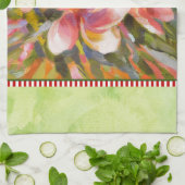 ピンクのプルメリアの絵画花の緑のキッチンタオル キッチンタオル (折り畳み)