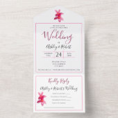 ピンクのプルメリアの花が白モダンに結婚咲く オールインワン招待状 (内側)