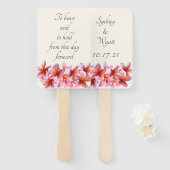 ピンクのプルメリアの花を持っている手のファン ハンドファン (正面&裏面)