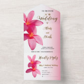 ピンクのプルメリアの花ピンク、フローラ結婚、 オールインワン招待状 (内側)