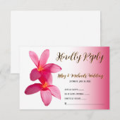 ピンクのプルメリアの花ピンク、フローラ、RSVP サンキューカード (正面/裏面)