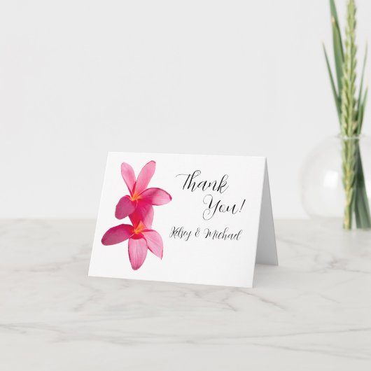 ピンクのプルメリアの花,トロピカル結婚,フローラ, サンキューカード (正面)