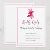 ピンクのプルメリアの花、モダンな結婚式、RSVPカード 招待状 (正面/裏面)