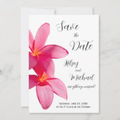 ピンクのプルメリアの花、熱帯、フローラの日付 招待状 (正面)
