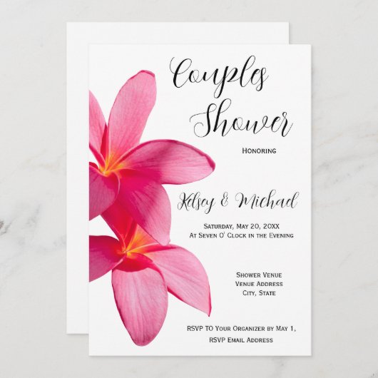 ピンクのプルメリアの花,熱帯,フローラ,カップル 招待状 (正面/裏面)