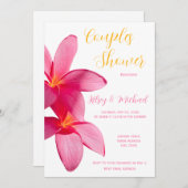 ピンクのプルメリアの花，熱帯，フローラ，カップル 招待状 (正面/裏面)
