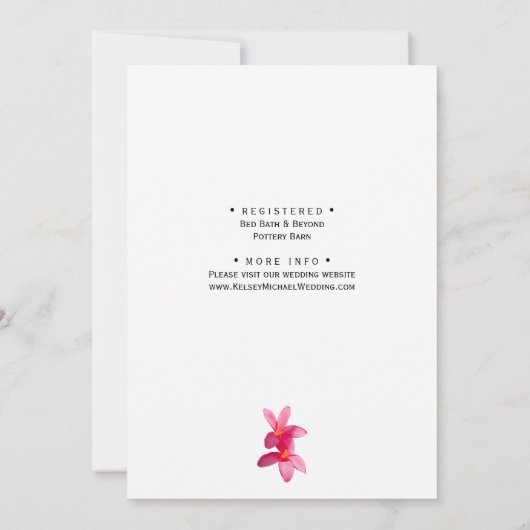ピンクのプルメリアの花,熱帯,フローラ,ブライダルイン 招待状 (裏面)