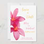 ピンクのプルメリアの花、熱帯、フローラ 招待状 (正面)