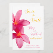 ピンクのプルメリアの花、熱帯、フローラ 招待状 (正面/裏面)