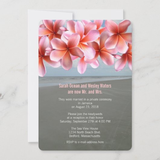 ピンクのプルメリアトロピカル受付のみ 招待状 (正面)