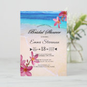 ピンクのプルメリアビーチ先ブライダルシャワー© 招待状 (スタンド正面)