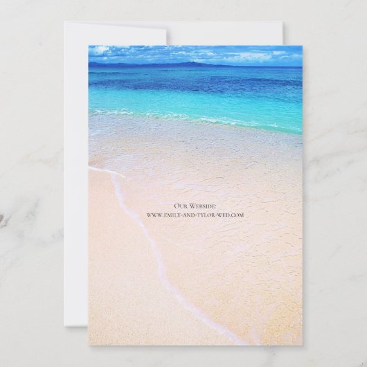 ピンクのプルメリアビーチ目的地の結婚式© 招待状 (裏面)
