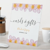 ピンクのプルメリアフランジパニ結婚式カード&ギフト 台座サイン (インサイチュ)