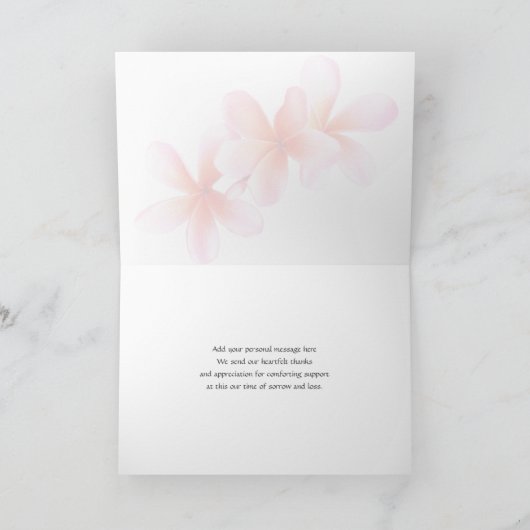 ピンクのプルメリアフローラ悔やみや弔慰ありがとうテンプレート カード (内部)