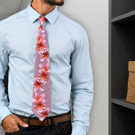 ピンクのプルメリアマヴェ熱帯の花タイ ネクタイ
