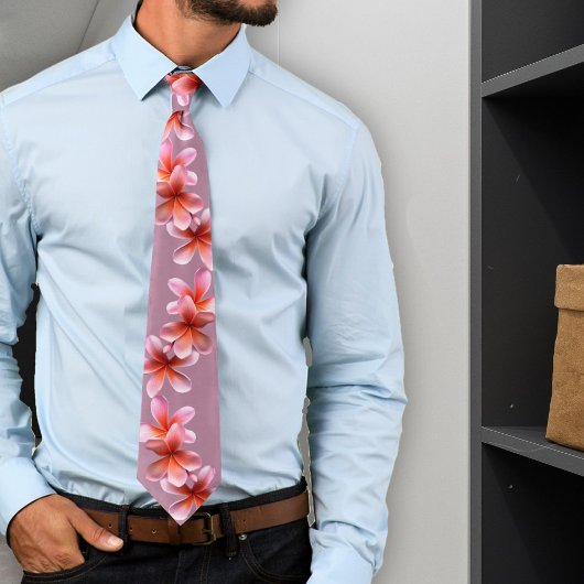 ピンクのプルメリアマヴェ熱帯の花タイ ネクタイ