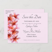 ピンクのプルメリア日付はがきを保存カスタムする 案内ポストカード (正面/裏面)