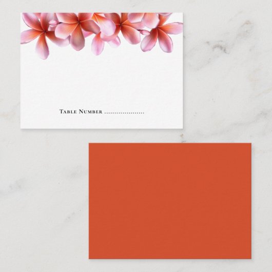 ピンクのプルメリア空白のホワイトエスコートのテーブル番号 プレイスカード (正面/裏面)