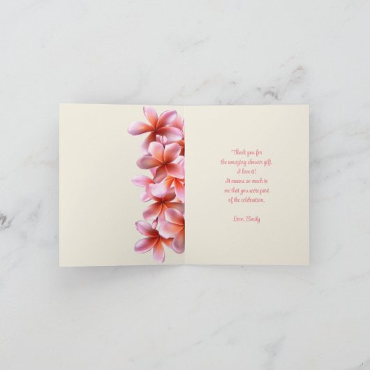 ピンクのプルメリア結婚のすべての行事ありがとう サンキューカード (内部)