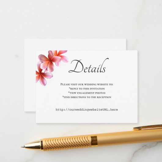 ピンクのプルメリア結婚の詳細エンクロージャカード エンクロージャーカード (正面/裏面インサイチュ)