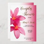 ピンクのプルメリア花がピンク、フローラ、カップルに 招待状 (正面/裏面)
