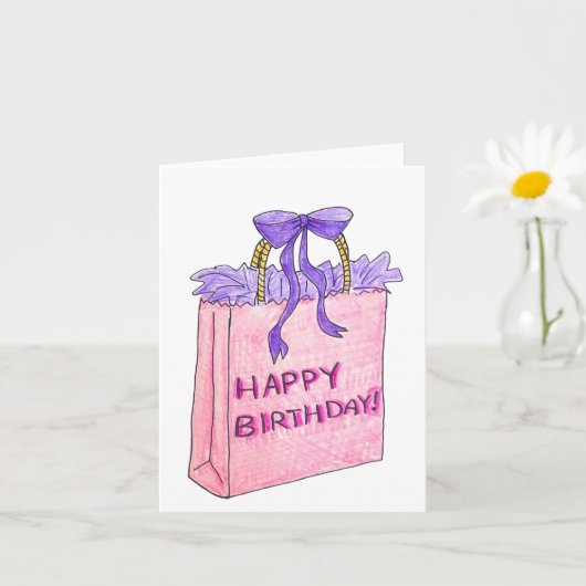 ピンクのプレゼント 誕生日 カード (小さな植物)
