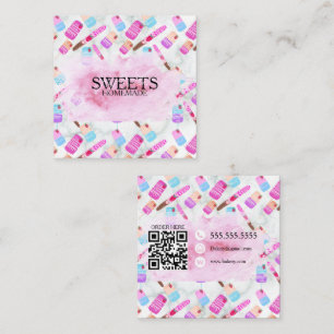 ピンクのプレッツェルベーカリーのお菓子 スクエア名刺