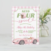 ピンクのプレッピーなレトロ風Need Four Speedバースデー招待状 招待状 (スタンド正面)