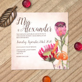 ピンクのプロテアの花とタイガーリリー結婚ズ 招待状