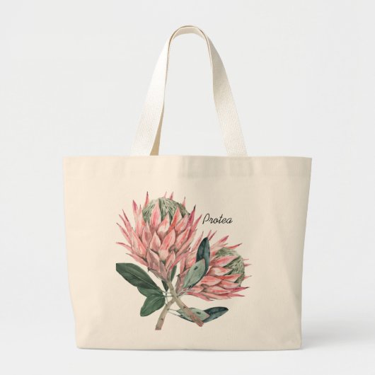 ピンクのプロテアの花 ラージトートバッグ (正面)