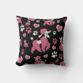 ピンクのプードルとポープリントパターン クッション (正面)