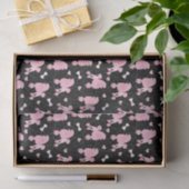 ピンクのプードルと弓パターンブラック 薄葉紙 (ギフト)