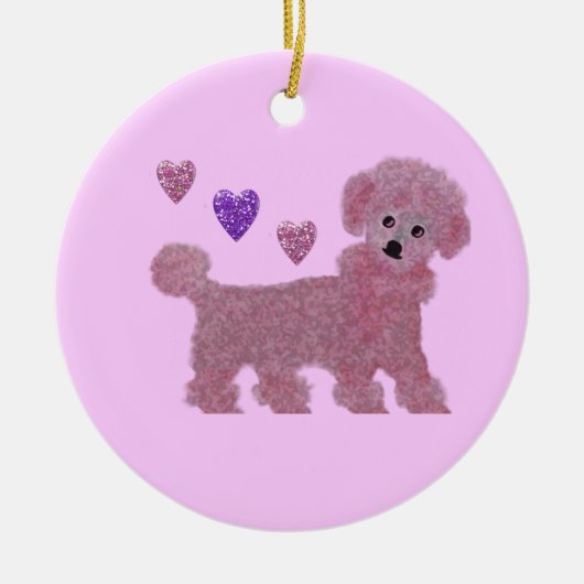 ピンクのプードルのオーナメント セラミックオーナメント (正面)