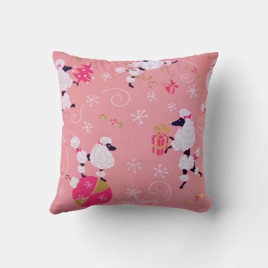 ピンクのプードルのクリスマスの枕の実行 クッション (裏面)