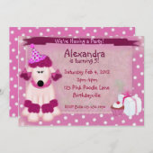 ピンクのプードルのパーティー 招待状 (正面/裏面)