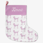 ピンクのプードルクリスマスの名前かわいい ラージクリスマスストッキング (正面)