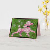 ピンクのプードルパレード-よくはしゃぐなプードルの挨拶状 カード (黄色い花)