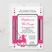 ピンクのプードルフランスの誕生日パーティーへの招待 招待状 (正面)